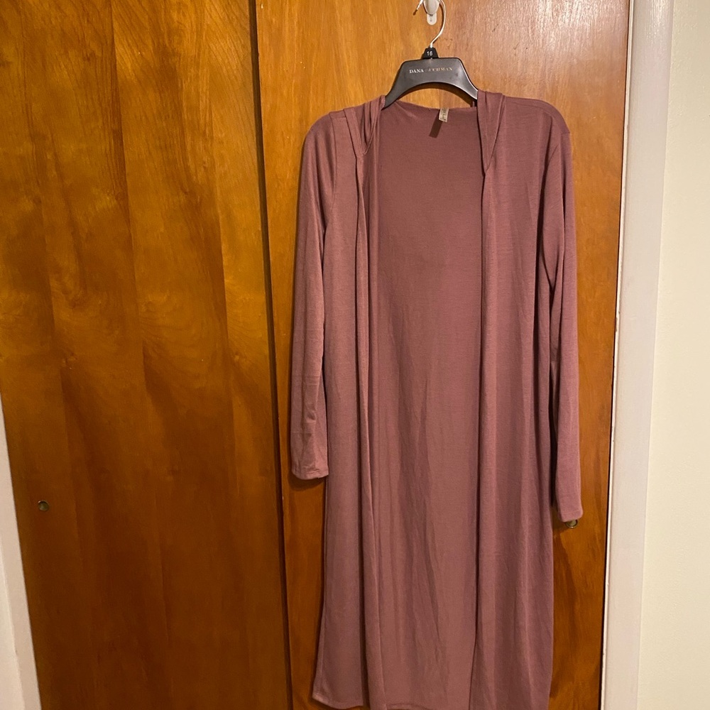 Lyss Loo Dusty Rose Long Sleeve With Hoodie Stylish Duster Women’s Size Medium